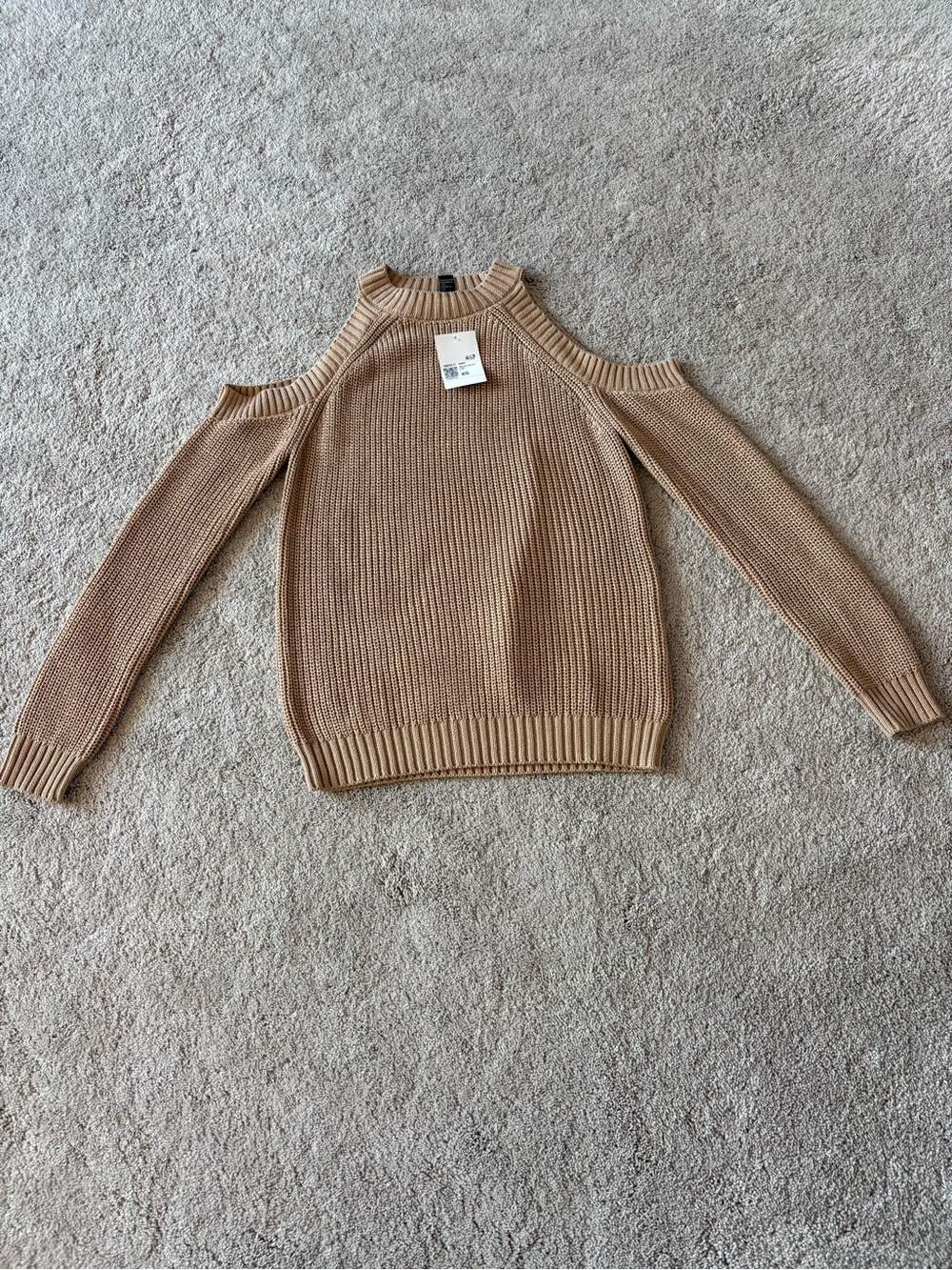 Forever 21 Camel Cold-Shoulder Ribbed Sweater